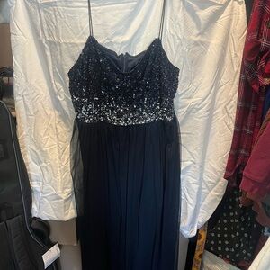 Adrianna Papell Navy Sequin Bodice Chiffon Prom Gown